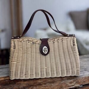 Vintage British Crown Colony Hong Kong Purse Handbag Wicker Rattan 60's